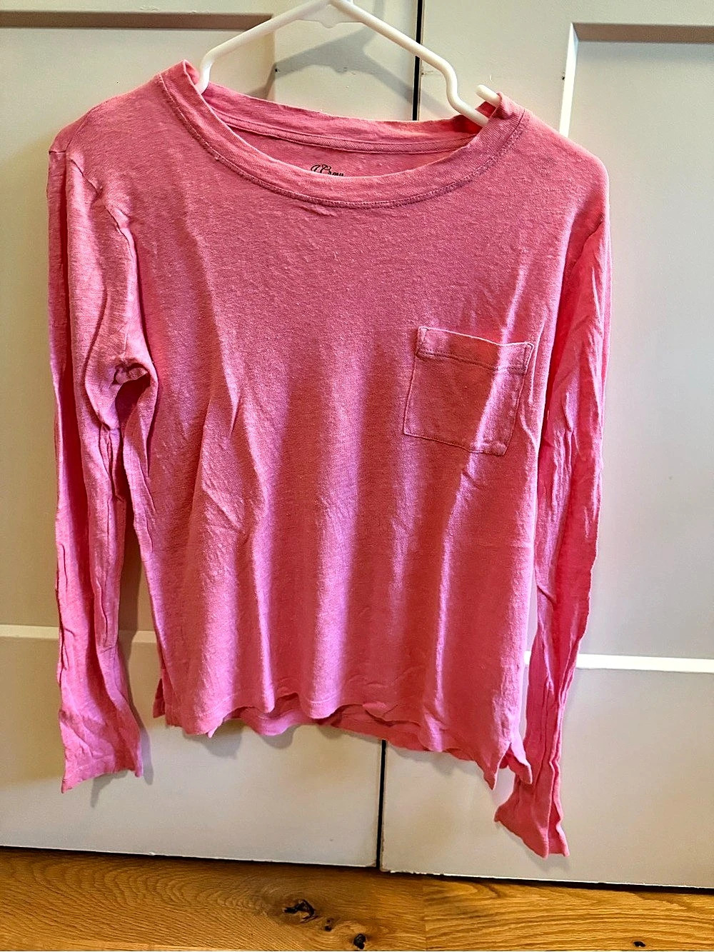 J.Crew Long Sleeve Linen Pocket Top in Pink Size Small